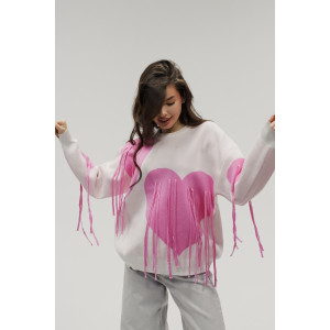 Джемпер женский "Сердце" №059150 вязаный трикотаж (р-ры: 46-52) белый