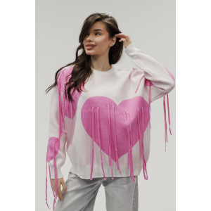 Джемпер женский "Сердце" №059150 вязаный трикотаж (р-ры: 46-52) белый