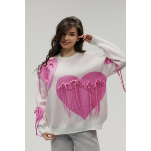 Джемпер женский "Сердце" №059150 вязаный трикотаж (р-ры: 46-52) белый