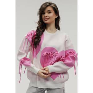 Джемпер женский "Сердце" №059150 вязаный трикотаж (р-ры: 46-52) белый