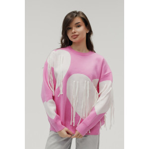 Джемпер женский "Сердце" №059150 вязаный трикотаж (р-ры: 46-52) розовый