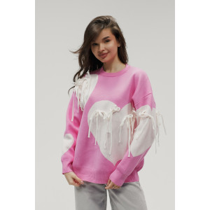 Джемпер женский "Сердце" №059150 вязаный трикотаж (р-ры: 46-52) розовый