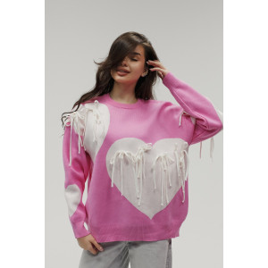 Джемпер женский "Сердце" №059150 вязаный трикотаж (р-ры: 46-52) розовый