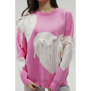 Джемпер женский "Сердце" №059150 вязаный трикотаж (р-ры: 46-52) розовый