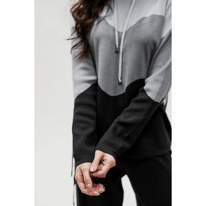 Костюм двойка женский "Волна" №057882 вязаный трикотаж (р-ры: 42-50) черный