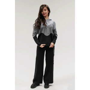 Костюм двойка женский "Волна" №057882 вязаный трикотаж (р-ры: 42-50) черный