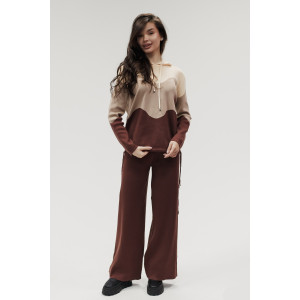 Костюм двойка женский "Волна" №057882 вязаный трикотаж (р-ры: 42-50) коричневый
