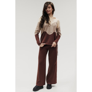 Костюм двойка женский "Волна" №057882 вязаный трикотаж (р-ры: 42-50) коричневый