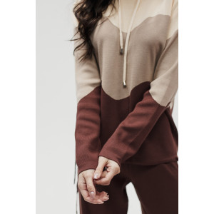 Костюм двойка женский "Волна" №057882 вязаный трикотаж (р-ры: 42-50) коричневый