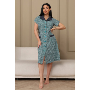 Халат женский 029 кулирка (р-ры: 50-66) зеленый-цветы