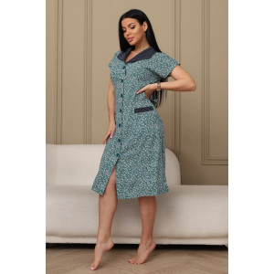 Халат женский 029 кулирка (р-ры: 50-66) зеленый-цветы