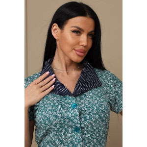 Халат женский 029 кулирка (р-ры: 50-66) зеленый-цветы