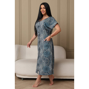 Халат женский 001 кулирка (р-ры: 54-70) голубой-круги