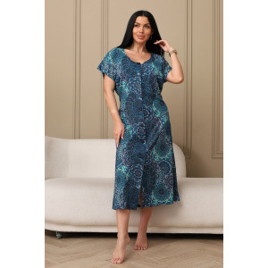 Халат женский 001 кулирка (р-ры: 54-70) синий-круги