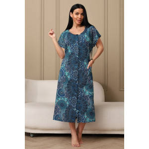 Халат женский 001 кулирка (р-ры: 54-70) синий-круги