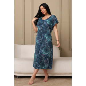 Халат женский 001 кулирка (р-ры: 54-70) синий-круги