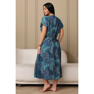 Халат женский 001 кулирка (р-ры: 54-70) синий-круги