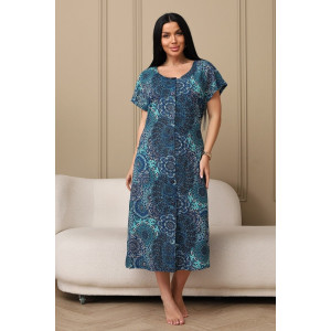 Халат женский 001 кулирка (р-ры: 54-70) синий-круги