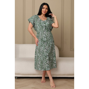 Халат женский 001 кулирка (р-ры: 54-70) зеленый-полянка