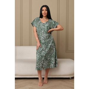 Халат женский 001 кулирка (р-ры: 54-70) зеленый-полянка