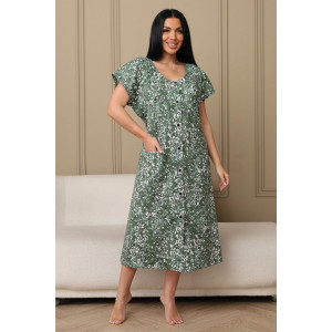 Халат женский 001 кулирка (р-ры: 54-70) зеленый-полянка