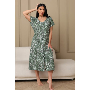 Халат женский 001 кулирка (р-ры: 54-70) зеленый-полянка