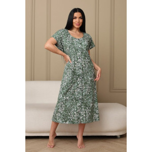 Халат женский 001 кулирка (р-ры: 54-70) зеленый-полянка