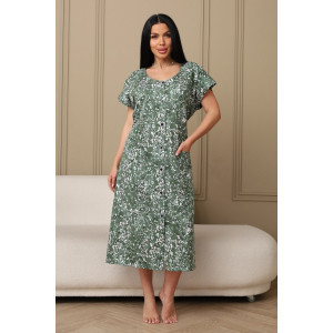 Халат женский 001 кулирка (р-ры: 54-70) зеленый-полянка