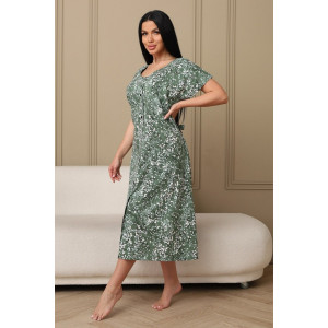 Халат женский 001 кулирка (р-ры: 54-70) зеленый-полянка