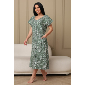 Халат женский 001 кулирка (р-ры: 54-70) зеленый-полянка