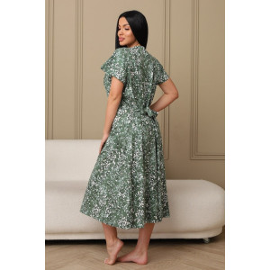 Халат женский 001 кулирка (р-ры: 54-70) зеленый-полянка