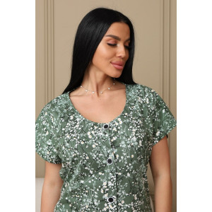 Халат женский 001 кулирка (р-ры: 54-70) зеленый-полянка