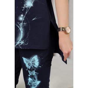 Костюм двойка женский 697 "НЕОбыкновенная" кулирка (р-ры: 50-60) т-синий-бирюзовый