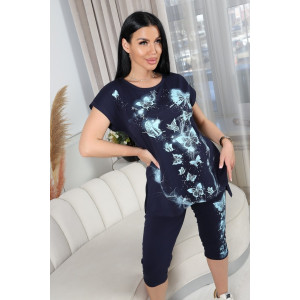 Костюм двойка женский 697 "НЕОбыкновенная" кулирка (р-ры: 50-60) т-синий-бирюзовый