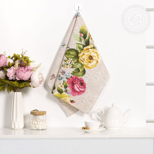 Полотенце кухонное рогожка "Пионы скатерть"