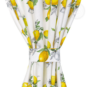 Шторы для кухни с подхватом рогожка "Лимоны"