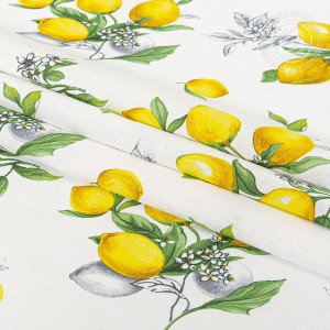 Шторы для кухни с подхватом рогожка "Лимоны"