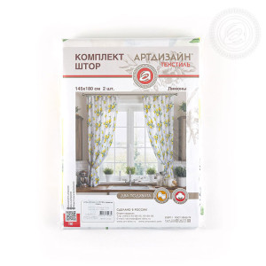 Шторы для кухни с подхватом рогожка "Лимоны"