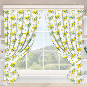 Шторы для кухни с подхватом рогожка "Лимоны"