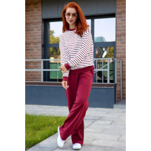 Костюм двойка женский "Полоса" футер 2-х нитка (последний размер) красный 48,52,54