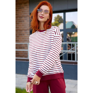 Костюм двойка женский "Полоса" футер 2-х нитка (последний размер) красный 48,52,54