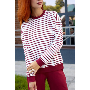 Костюм двойка женский "Полоса" футер 2-х нитка (последний размер) красный 48,52,54