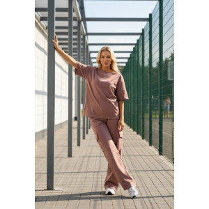Костюм двойка женский "Нила-2" футер 2-х нитка с лайкрой (р-ры: 42-52) капучино