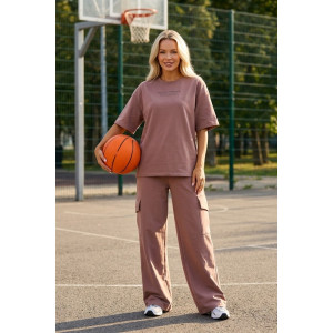 Костюм двойка женский "Нила-1" футер 2-х нитка с лайкрой (р-ры: 42-52) капучино