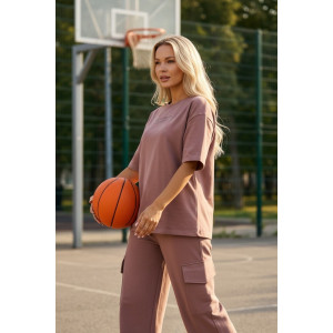 Костюм двойка женский "Нила-1" футер 2-х нитка с лайкрой (р-ры: 42-52) капучино