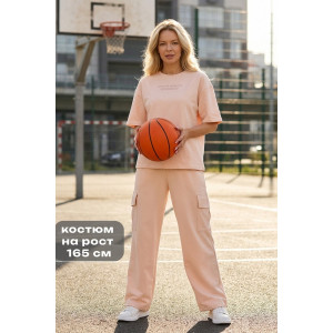 Костюм двойка женский "Нила-1" футер 2-х нитка с лайкрой (р-ры: 42-52) кремово-розовый