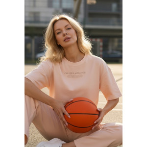 Костюм двойка женский "Нила-1" футер 2-х нитка с лайкрой (р-ры: 42-52) кремово-розовый