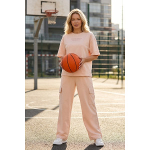 Костюм двойка женский "Нила-1" футер 2-х нитка с лайкрой (р-ры: 42-52) кремово-розовый