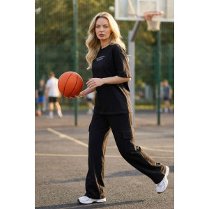 Костюм двойка женский "Нила-1" футер 2-х нитка с лайкрой (р-ры: 42-52) черный