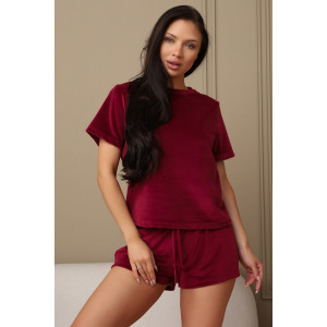 Костюм двойка женский 728 велюр (р-ры: 42-56) бордовый